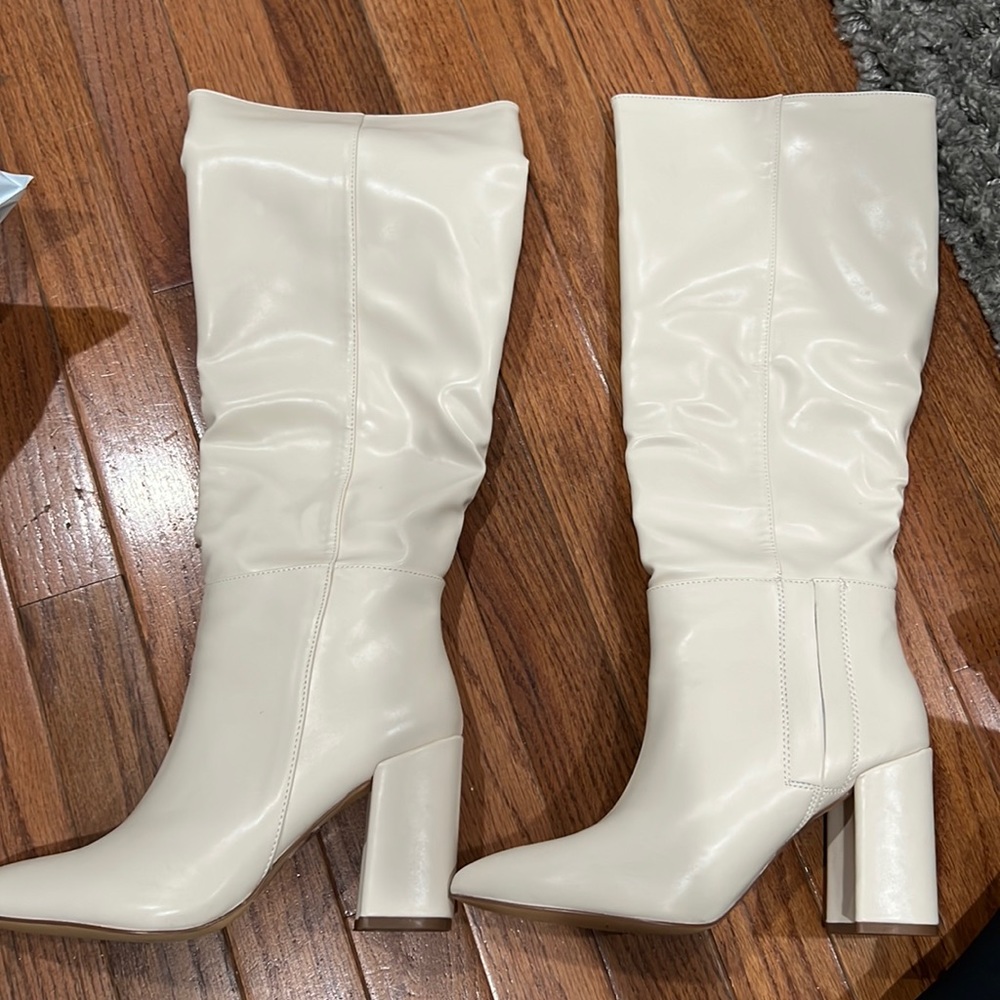 Cream Knee High Boots
